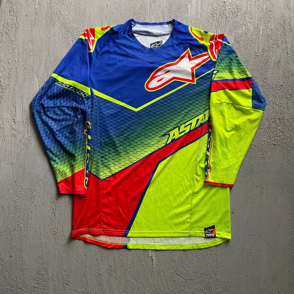 Vintage Motocross Jersey Mens XL Blue Yellow 2000s Alpinestars